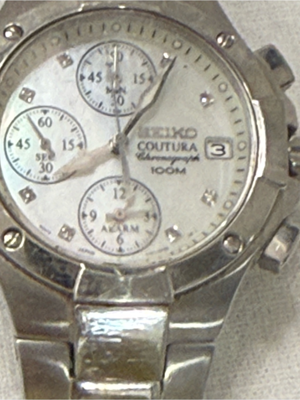 Seiko Coutura Chronograph Alarm 100m Mother Of Pearl Diamond Womens Watch